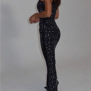 Black Sequin Mesh Evening Dress SIZE L